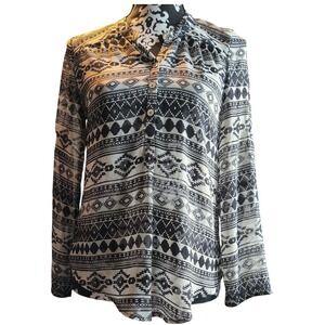 About a Girl Los Angeles Tribal Print Long Sleeve Button Up Blouse Shirt S
